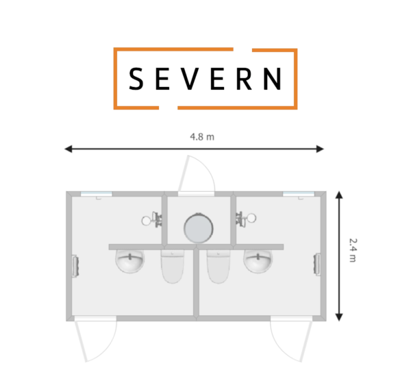 An image or Severn Portable Toilet and Shower Block 4.8m x 2.4m x 3.6m Floorplan