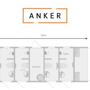An image of Anker Unisex Cubicle Toilet and Shower Block including Washroom 7.8mx3.0mx3.6m