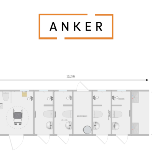 An image of Anker Unisex Cubicle Toilet and Shower Block including Washroom Accessible Toilet Shower 10.2mx3.0mx3.6m
