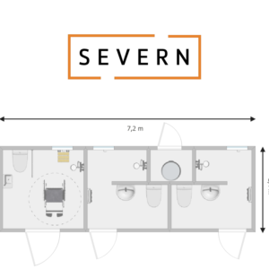 An Image of Severn portable toilet and shower block including Accessible Toilet Shower 7.2m x 2.4m x 3.6m Floorplan