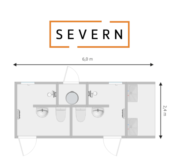 Image of Severn portable toilet and shower block including washroom 6.0m x 2.4m x 3.6m