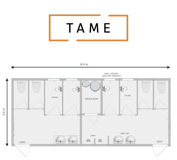 An image of Tame Gendered Portable Toilet and Shower Block 8.4m x 3.6m x 3.6m