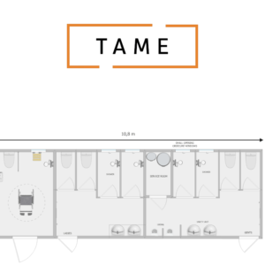 An image of Tame Gendered Portable Toilet and Shower Block including Accessible Toilet Shower 10.8m x 3.6m x 3.6m
